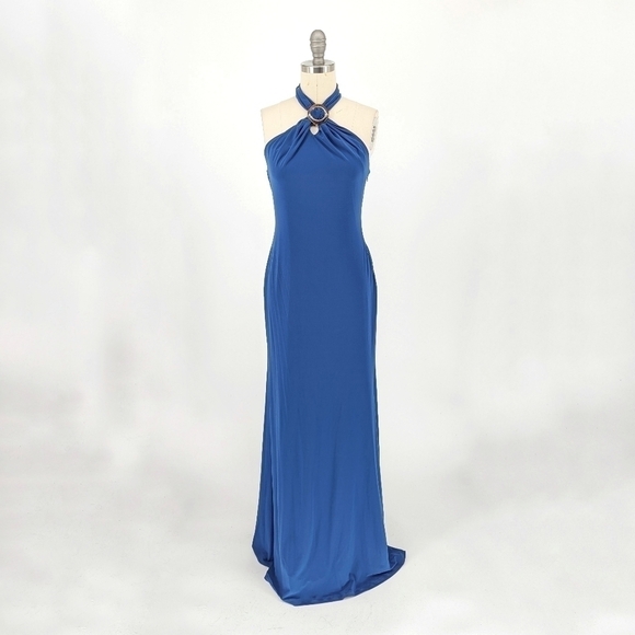 Lauren Ralph Lauren Halter Knit Maxi Dress Blue 2 wedding evening gala prom